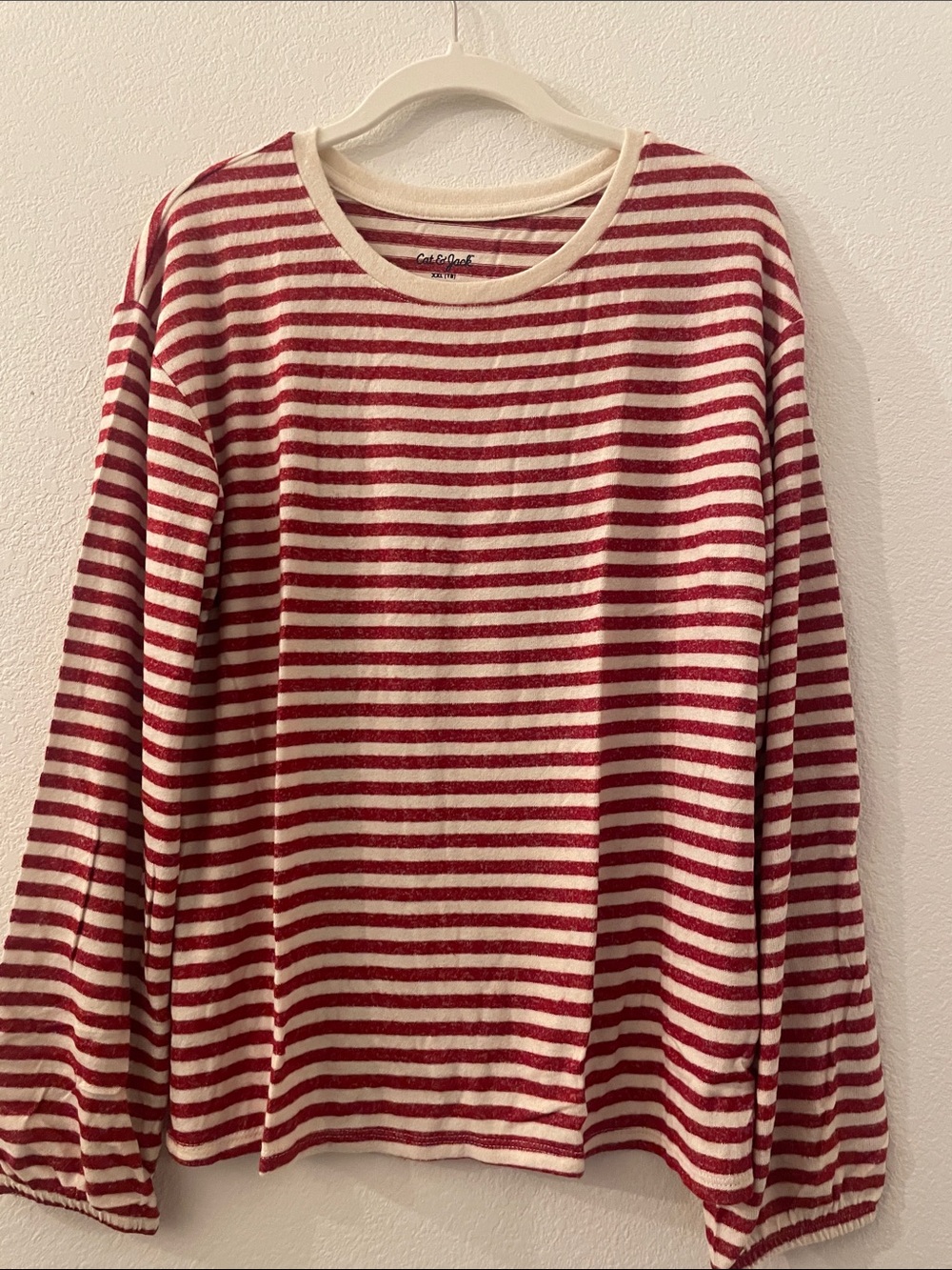 Cat & Jack Red and Cream Striped Long Sleeve Tee